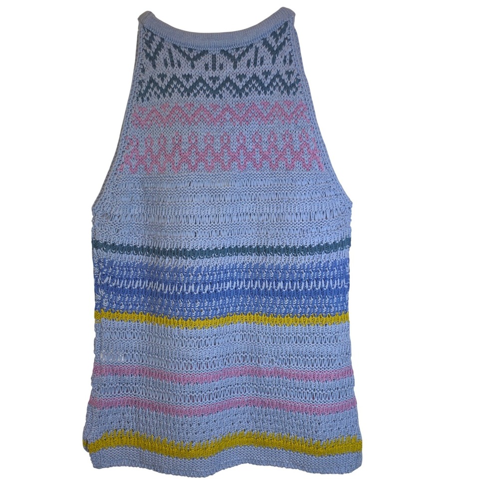 Sundance Novera Sweater Tank Periwinkle Blue Knit Sz Medium Fair Isle Cotton - Picture 6 of 12